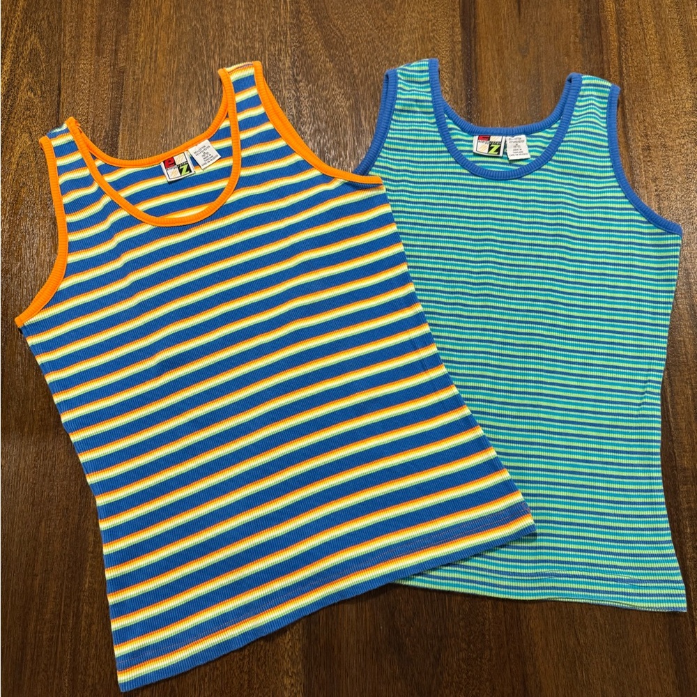 Energy Zone Retro 90’s Y2K Striped Multicolor Ribbed Tank Top Bundle Women’s M